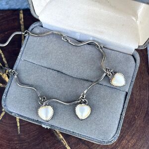 Mother of Pearl Sterling Silver Heart Anklet or Long Bracelet Ankle